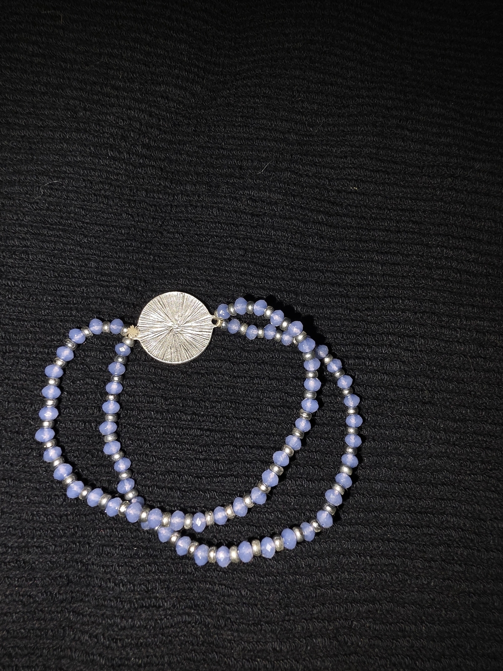 Delicate Lavender Beaded Bracelet with Silver Accent Disc